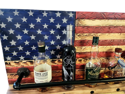 Rustic American Wooden Flag Bourbon Wall Display Shelf 37 x 19.5