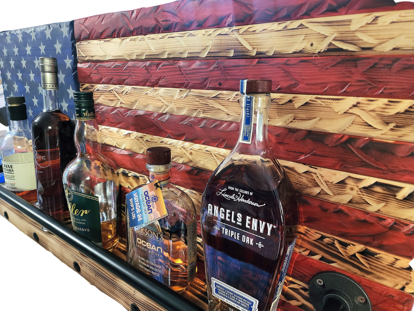 Rustic American Wooden Flag Bourbon Wall Display Shelf 37 x 19.5