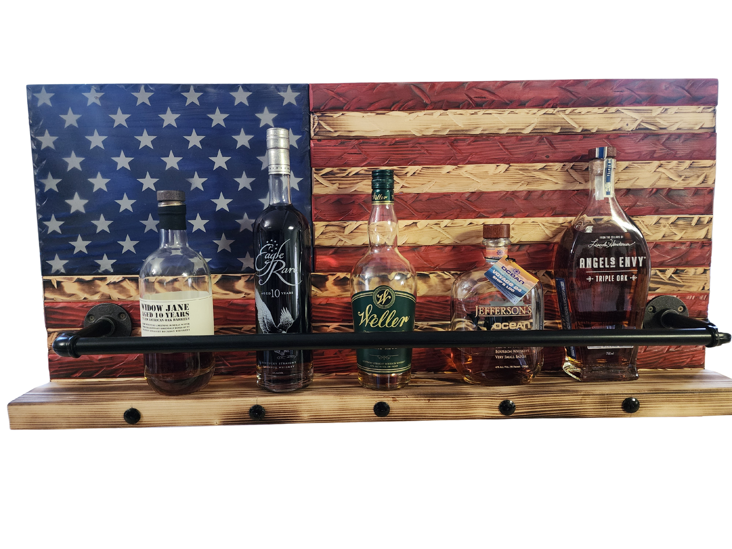 Rustic American Wooden Flag Bourbon Wall Display Shelf 37 x 19.5