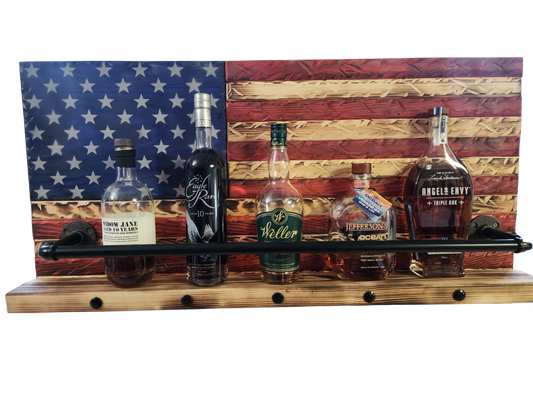 Rustic American Wooden Flag Bourbon Wall Display Shelf 37 x 19.5